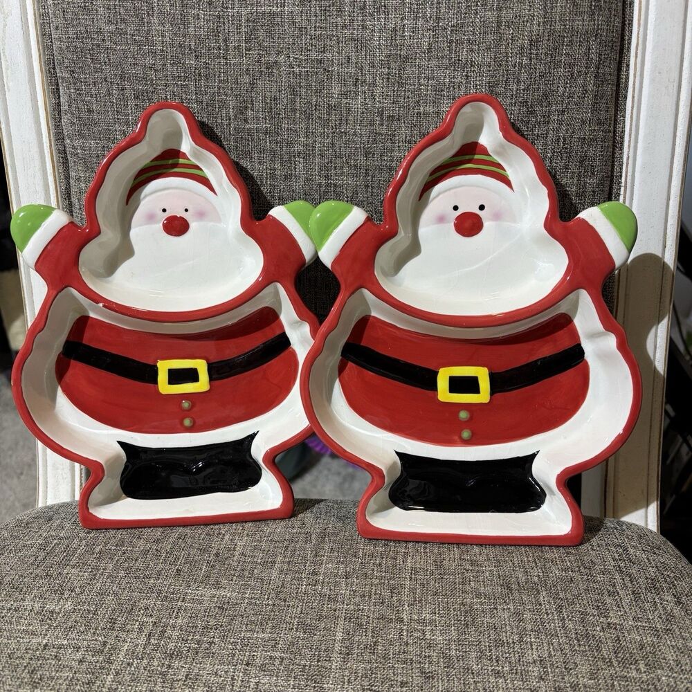 Santa Claus Christmas Ceramic 2-Section Serving Tray Dish Essex Mfg